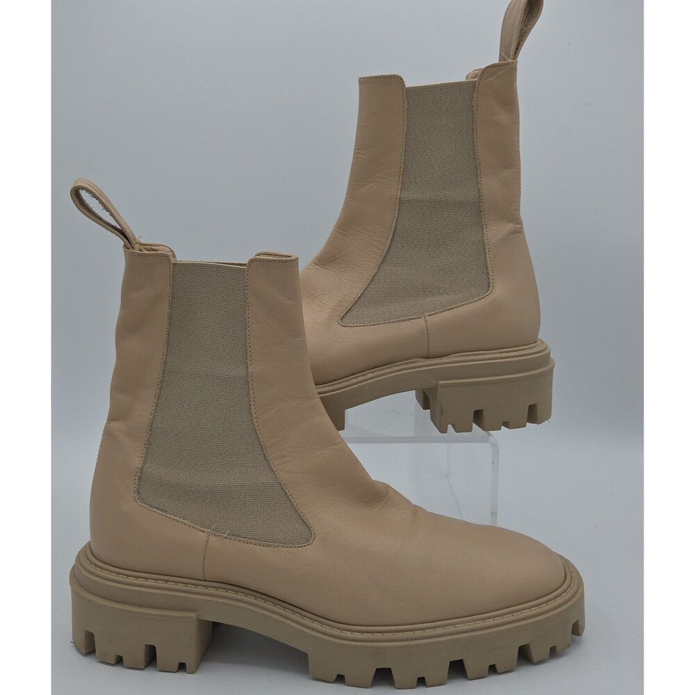 Zara Ecru Cream Lug Sole Chelsea Ankle Boots Track Sole Chunky Sz 39 US 8.5